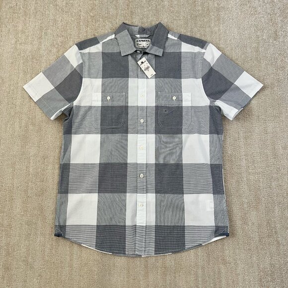NWT Express Slim Fit Soft Wash Short Sleeve Cotton Shirt Top M - Picture 1 of 8